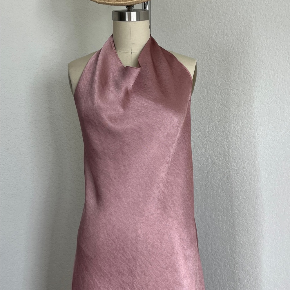 VINCE Halter Backless Cowl Neck Biased Midi Fit Flare Dress NWT - Picture 5 of 11